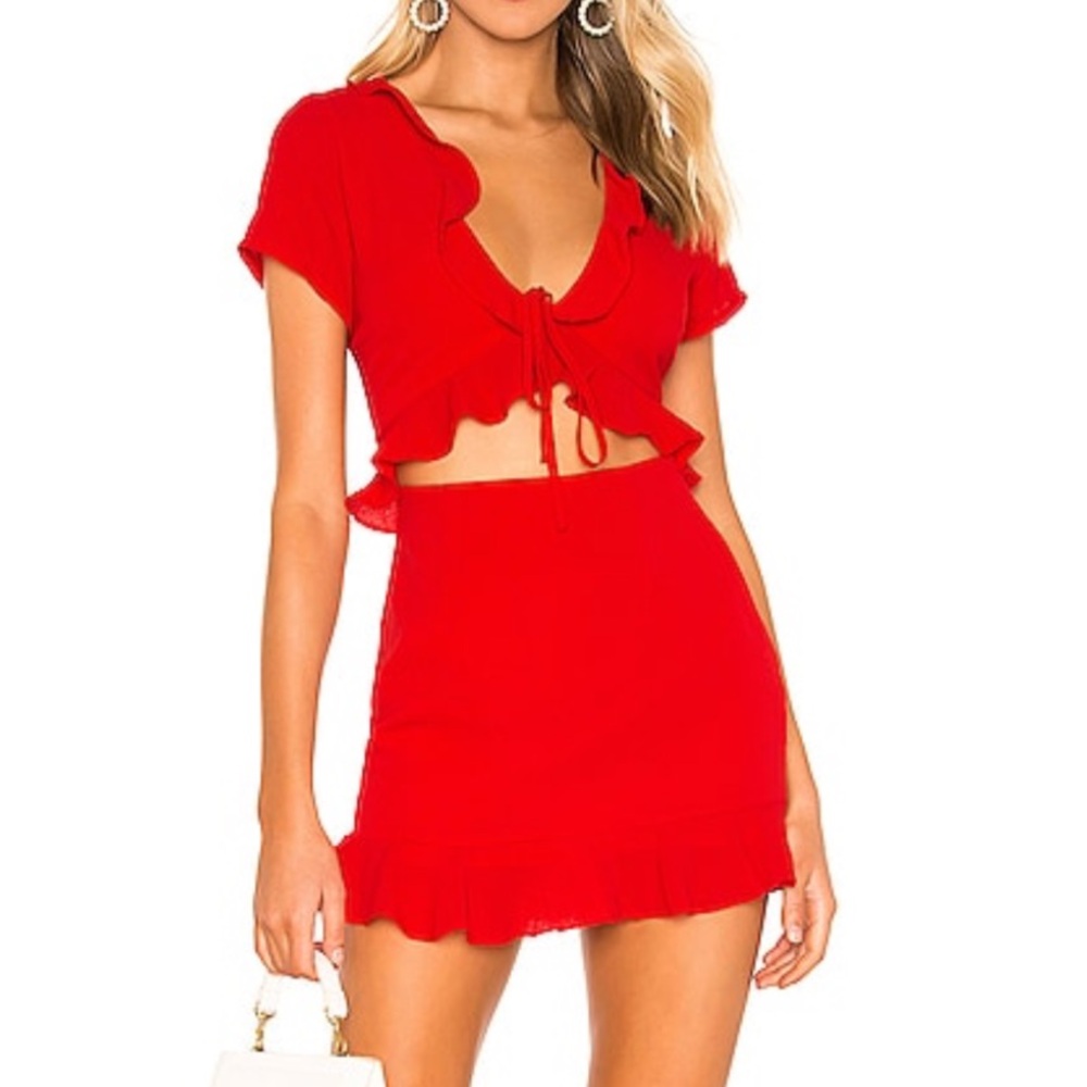 Superdown Mia Mercy Ruffle Front Tie Dress - Red - Size Small